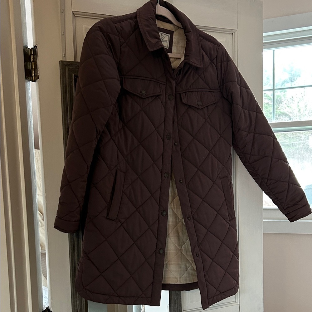 Fat Face Diamond Quilted Black Button-Front Puffer Coat